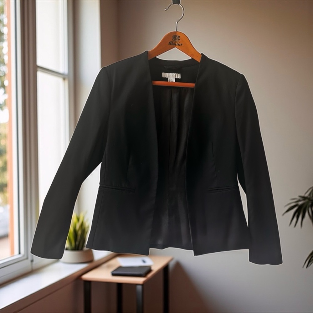 H&M Collarless Open Front Tailored Black Blazer Size 6